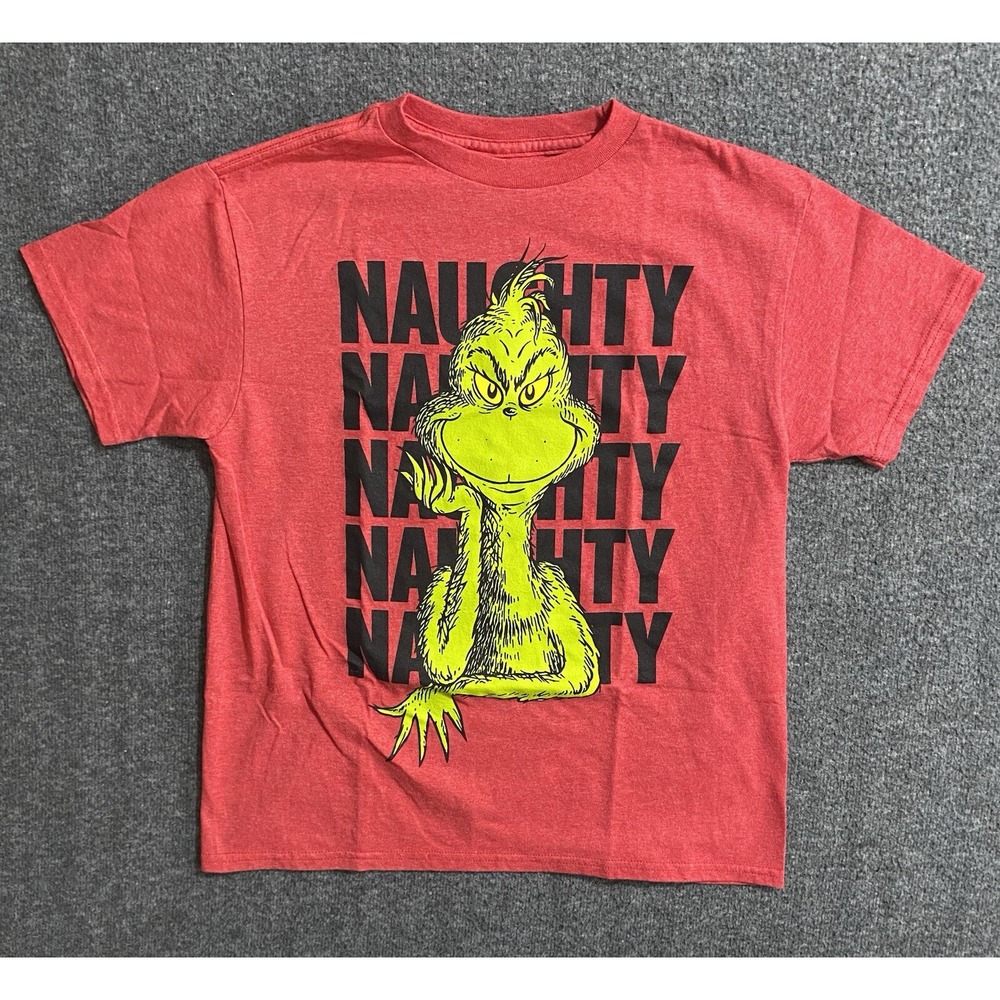 Dr Seuss The Grinch Naughty Naughty Naughty T-shirt Red w/Green Graphics Kids S